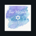 Blue Watercolor Star von David Bar Mitzvah Serviette<br><div class="desc">Perfekte moderne Cocktail Einwegservietten aus Papier in blau türkisfarbenem Aquarell mit weißem Stern von David. Bar Mitzvah oder Bat Mitzvah leicht zu personalisieren,  indem Sie Namen und Option Datum.</div>