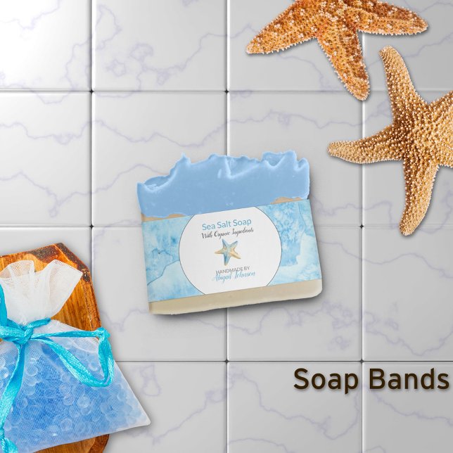 Blue Watercolor Starfish Beach Soap Band Wrap (Von Creator hochgeladen)