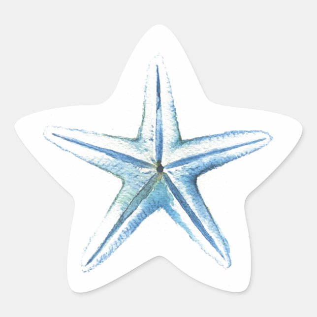 Blue Watercolor Starfish Coastal Wedding Stickers (Vorderseite)
