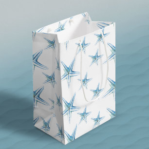 Blue Watercolor Starfish Medium Geschenktasche Mittlere Geschenktüte