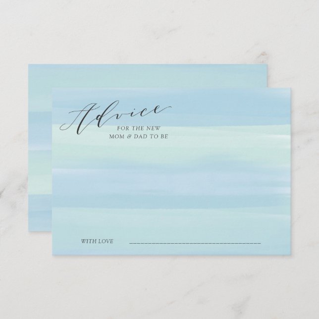 Blue Watercolor Streifen Advice Card Babydusche Einladung (Vorne/Hinten)