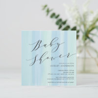 Blue Watercolor Stripes Baby Dusche Einladung