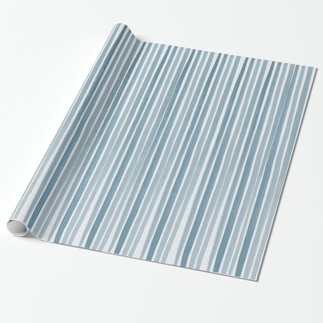 Blue Watercolor Stripes Baby Dusche Geschenkpapier (Ungerollt)