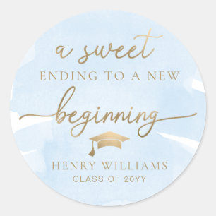 Blue Watercolor Süß Neuer Beginnender Abschluss Runder Aufkleber