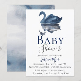 Blue Watercolor Swan Baby Dusche Einladung