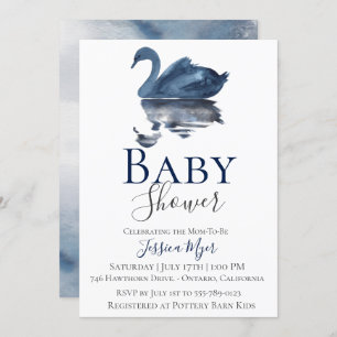 Blue Watercolor Swan Baby Dusche Einladung