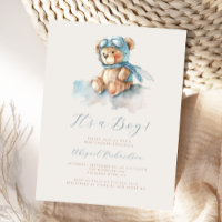 Blue Watercolor Teddy Bear Boy Baby Dusche
