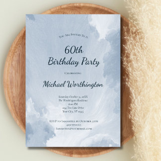 Blue Watercolor Texture Men's 50. 60. Geburtstag Einladung