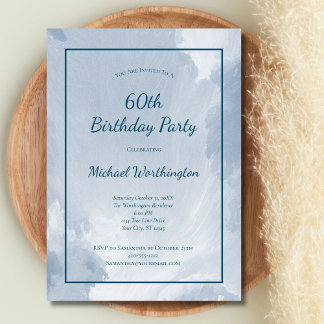 Blue Watercolor Texture Men's 50. 60. Geburtstag Einladung