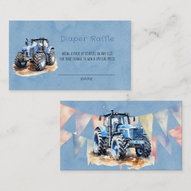 Blue Watercolor Tractor Boy Diaper Raffel Visitenkarte (Vorne/Hinten)