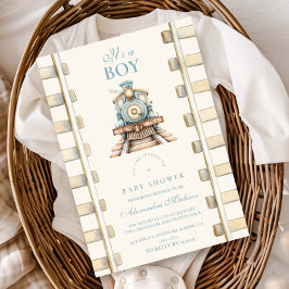 Blue Watercolor Train Baby Dusche Einladung