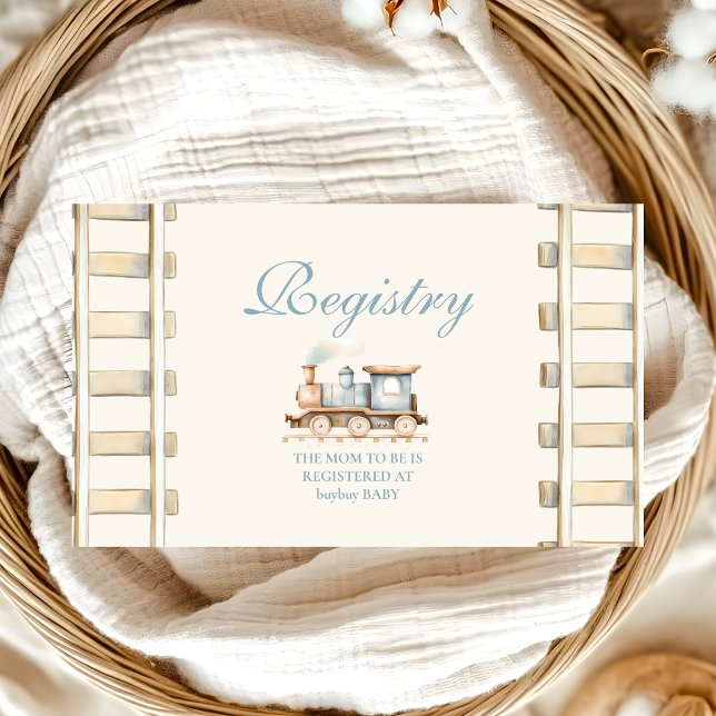 Blue Watercolor Train Baby Dusche Registrierung Begleitkarte (Von Creator hochgeladen)