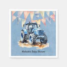 Blue Watercolor Traktor Boy Baby Dusche Serviette