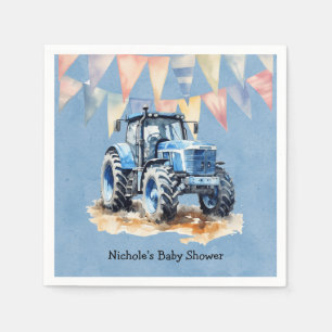 Blue Watercolor Traktor Boy Baby Dusche Serviette