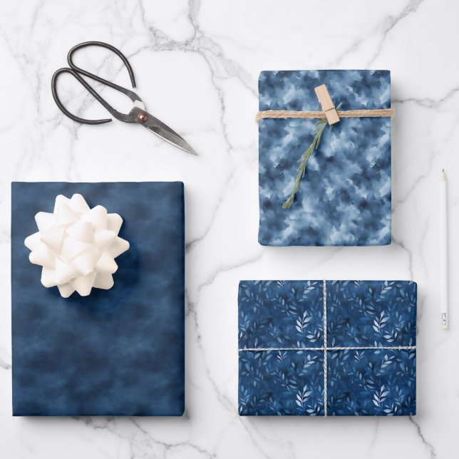 Blue Watercolor Trio Geschenkpapier Set (Vorderseite)