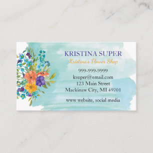 Blue Watercolor und Blumen Business Card Visitenkarte