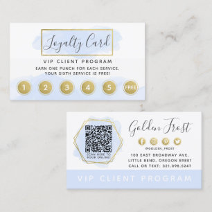 Blue Watercolor und Gold Loyalty Punch Briefmarke Visitenkarte