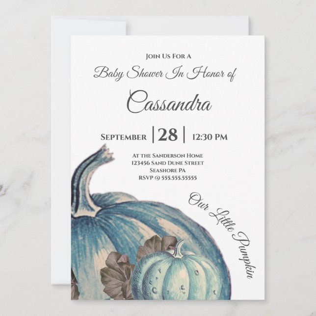 Blue Watercolor Unsere kleine Pumpkin Baby Dusche (Vorderseite)