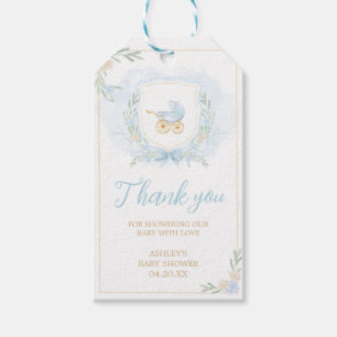 Blue Watercolor Wappen Baby Shower Fevor Tags Geschenkanhänger
