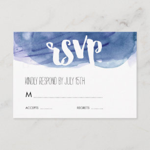 Blue Watercolor Wash Wedding RSVP Response Karte