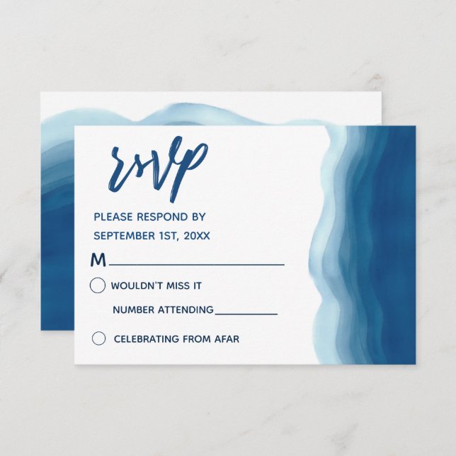 Blue Watercolor Wave | RSVP Cards Einladung (Vorne/Hinten)