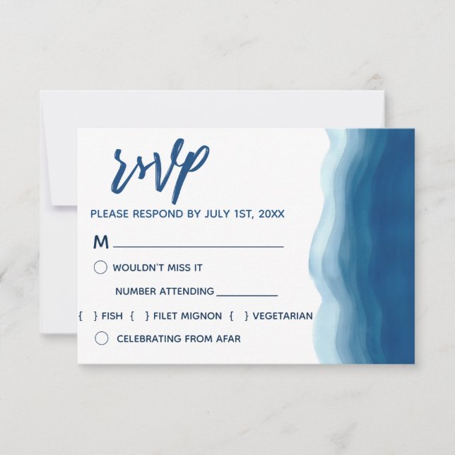 Blue Watercolor Wave | RSVP Cards Karte (Vorderseite)