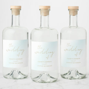 Blue Watercolor Wave Wedding Alkoholflaschenetikett
