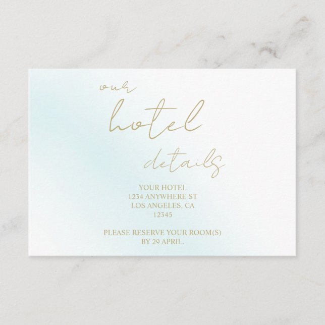 Blue Watercolor Wave Wedding Hotel Begleitkarte (Vorderseite)