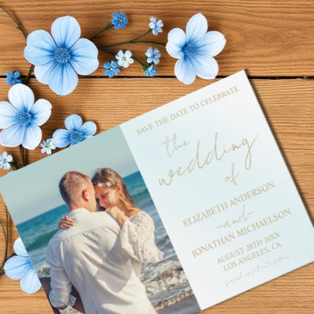 Blue Watercolor Wave Wedding Save The Date (Von Creator hochgeladen)