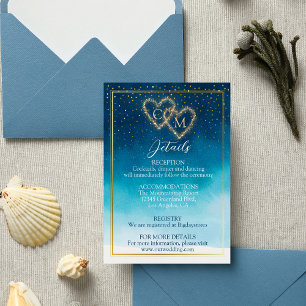 Blue Watercolor Waves mit Monogramm Hochzeit Begleitkarte