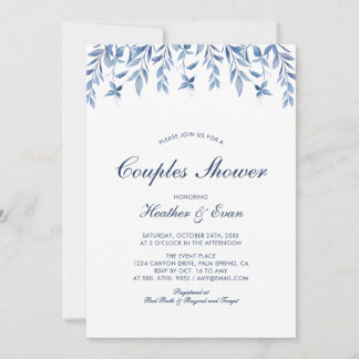 Blue Watercolor Wedding Couples Dusche Einladung