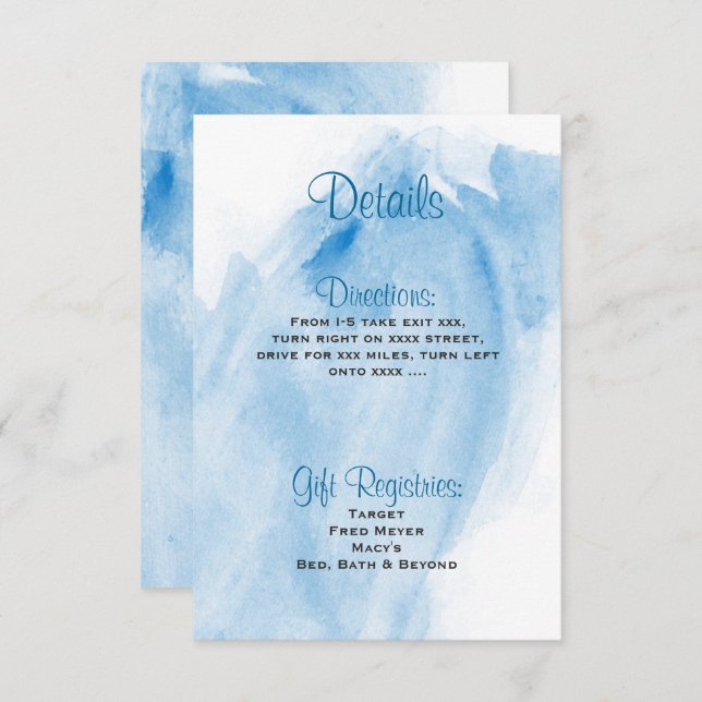 Blue Watercolor Wedding Detitation Card Einladung (Vorne/Hinten)