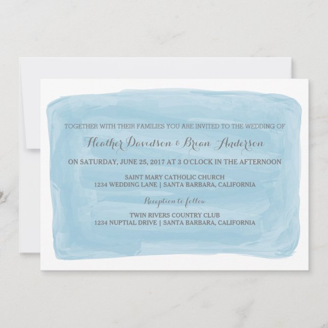 Blue Watercolor Wedding Einladung (Vorderseite)