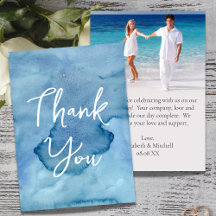 Blue Watercolor Wedding Foto Danke, Card