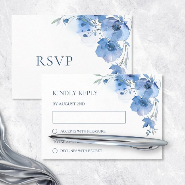 Blue Watercolor Wedding RSVP Karte (Von Creator hochgeladen)