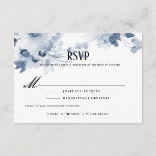 Blue Watercolor Wedding RSVP mit Essensauswahl Karte