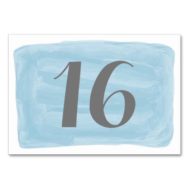 Blue Watercolor Wedding Table Card Tischnummer (Vorderseite)