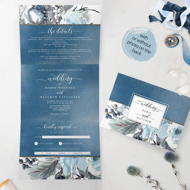 Blue Watercolor Wedding Tri-Fold Einladung UAWG (Von Creator hochgeladen)
