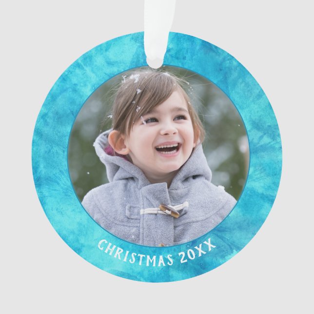 Blue Watercolor Weihnachtsgebäck Fotos Ornament (Vorderseite)