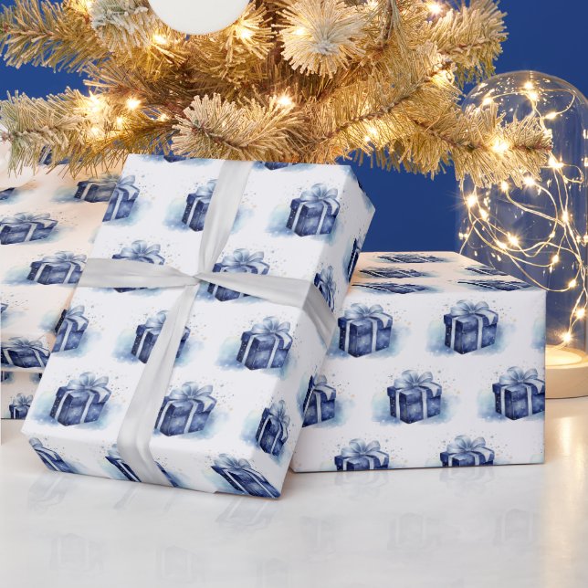 Blue Watercolor Weihnachtsgeschenk Geschenkpapier (Feiertage)