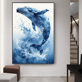 Blue Watercolor Whale Beach Kinderzimmer Mauer Art Poster