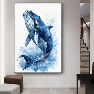 Blue Watercolor Whale Beach Kinderzimmer Mauer Art Poster