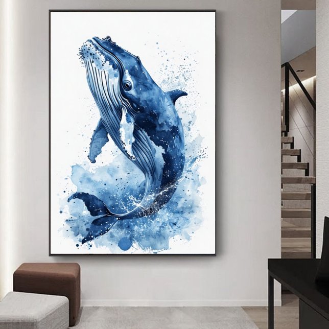 Blue Watercolor Whale Beach Kinderzimmer Mauer Art Poster (Von Creator hochgeladen)