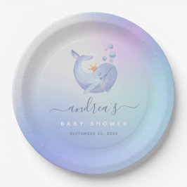 Blue Watercolor Whale Sea Thema Kinderdusche Ozean Pappteller