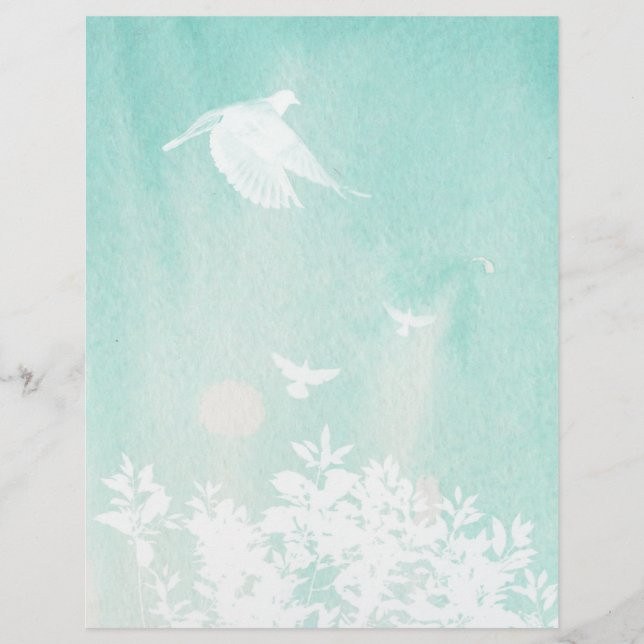 Blue Watercolor & White Doves Scrapbook Paper (Vorderseite)