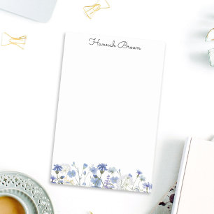 Blue Watercolor Wildblume Garden Post-it Klebezettel