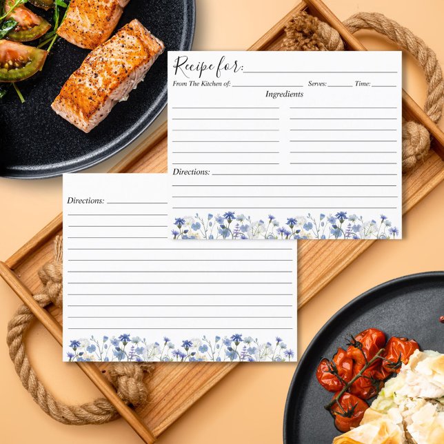 Blue Watercolor Wildblume Garden Weinkarte (In situ)