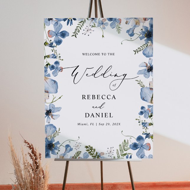Blue Watercolor Wildblumen Boho Wedding Poster (Von Creator hochgeladen)