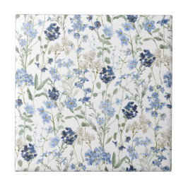 Blue Watercolor Wildflower Fliese
