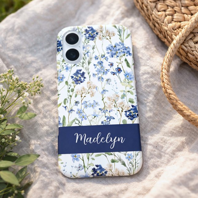 Blue Watercolor Wildflower Name Case-Mate iPhone Hülle (Von Creator hochgeladen)
